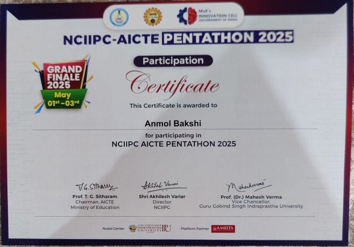 NCIIPC Pentathon 2025 Certificate